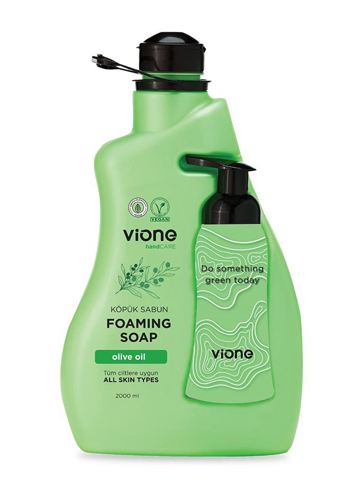 vione Köpük Sabun 2 Lt Doğal Zeytinyağlı (Köpük Yapıcı Sabunluk Hediyeli)
