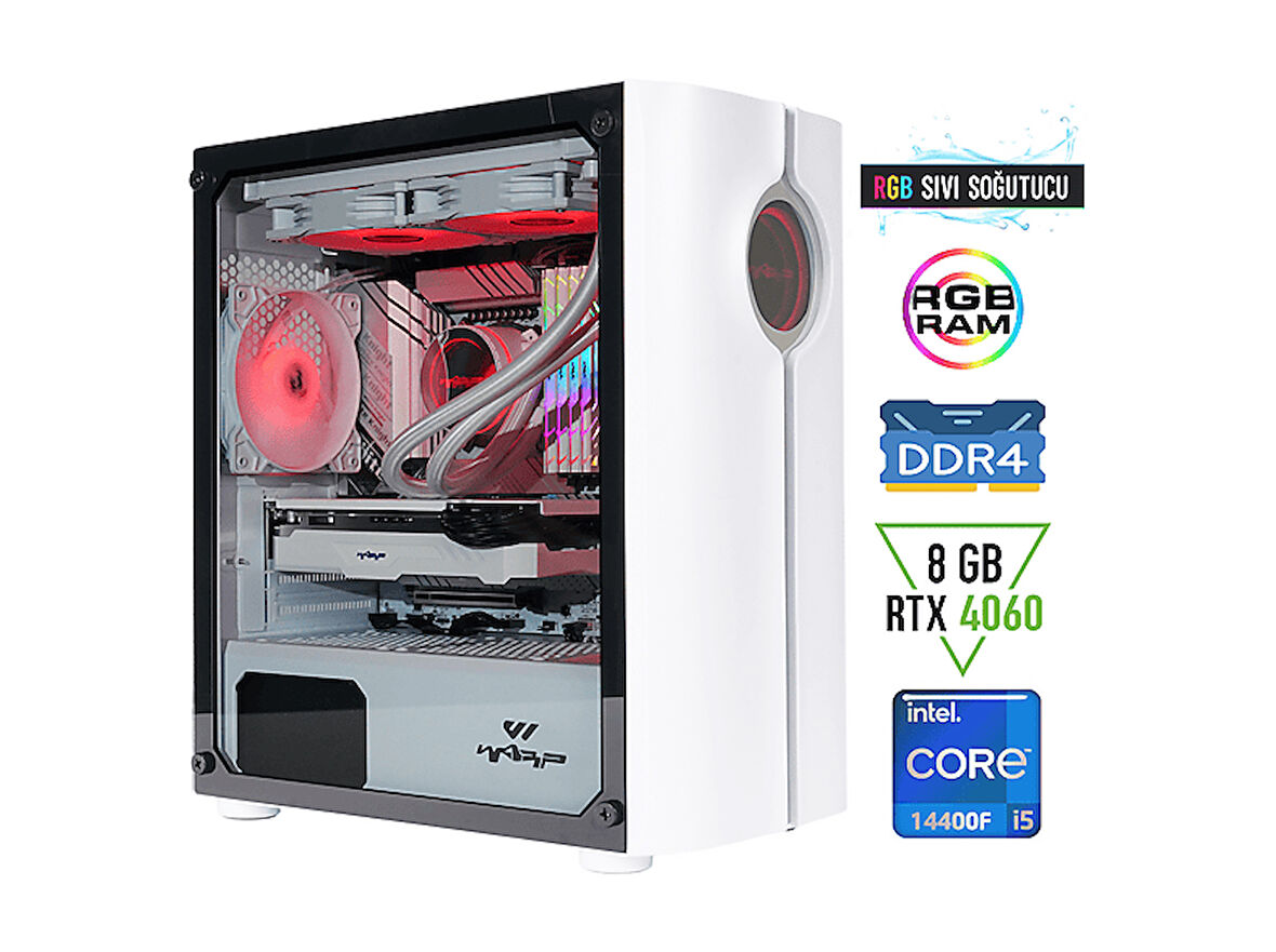 WARP Spectra/i5/14400FB760 Cooling/Asus RTX 4060 8GB/RGB/16GB RGB/512GB/650WFSP Powers/Freedos Gaming Desktop Bilgisayar