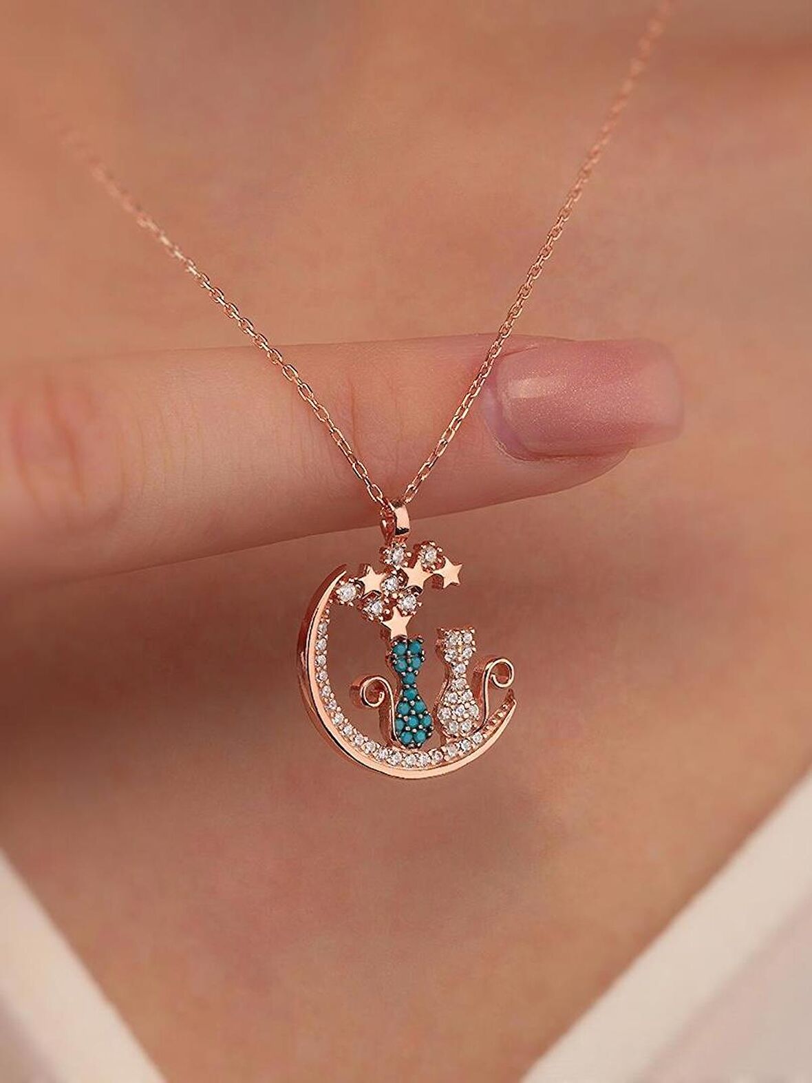 Gümüş Pazarım İkili Kedi Gümüş Kolye