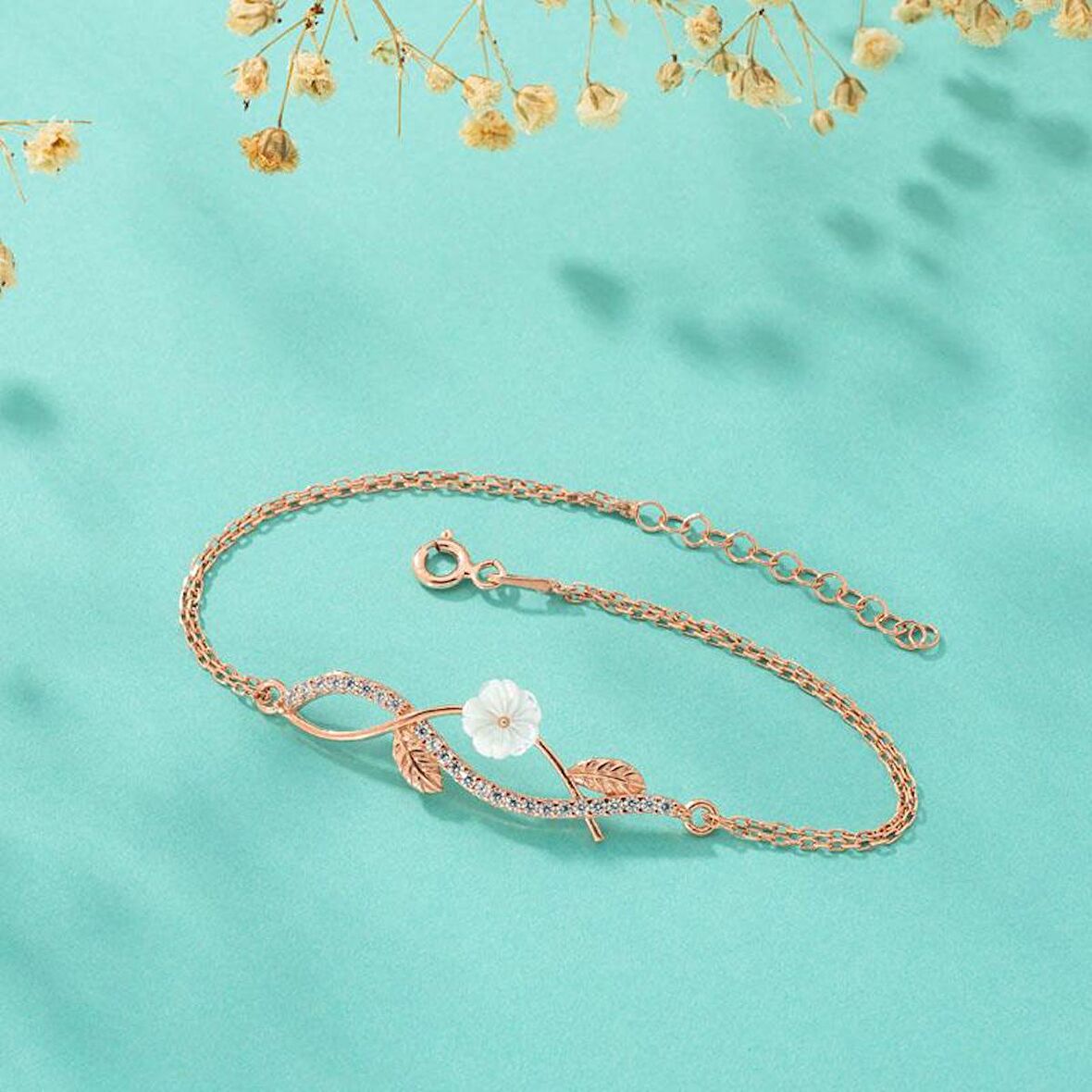 Gümüş Pazarım Manolya Çiçeği Kadın Rosegold Gümüş Bileklik