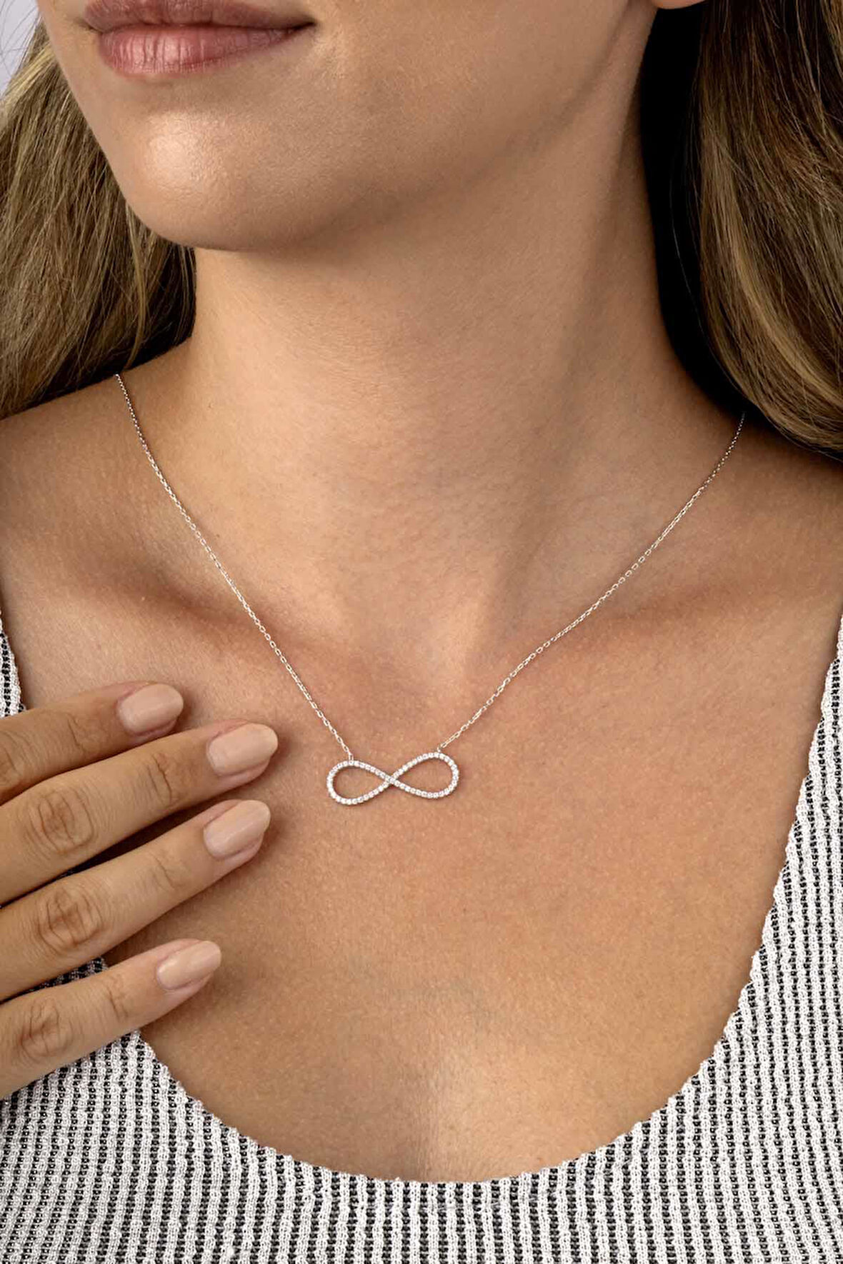 Gümüş Pazarım Zirkon Taşlı Sonsuzluk 925 Ayar Gümüş Kadın Kolye