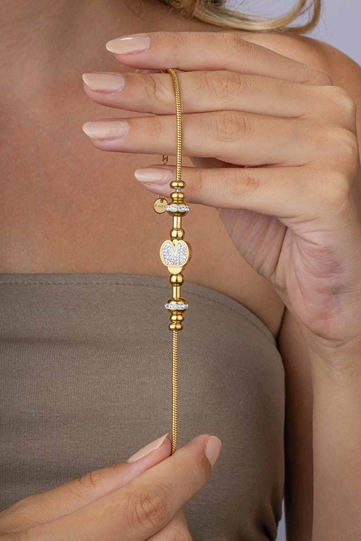 Gümüş Pazarım Zirkon Taşlı Silindir Zincir Altın Kaplama Kadın Çelik Bileklik