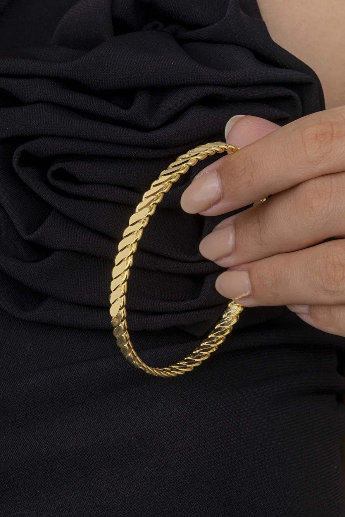 Gümüş Pazarım 14 Ayar Altın Kaplama 925 Ayar Gümüş Burma Kadın Bilezik