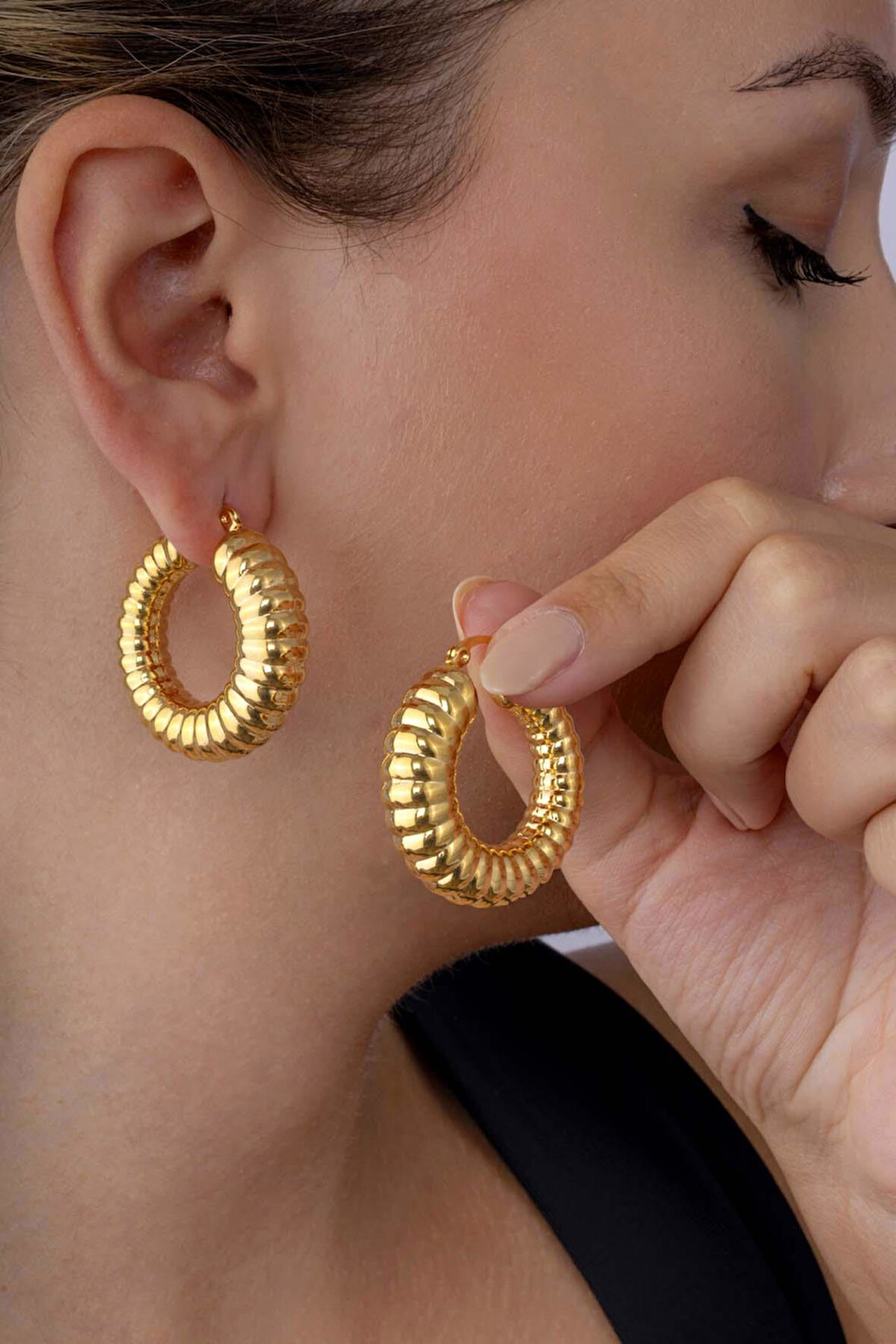 Gümüş Pazarım Burgu Model Halka Altın Kaplama Çelik Kadın Küpe