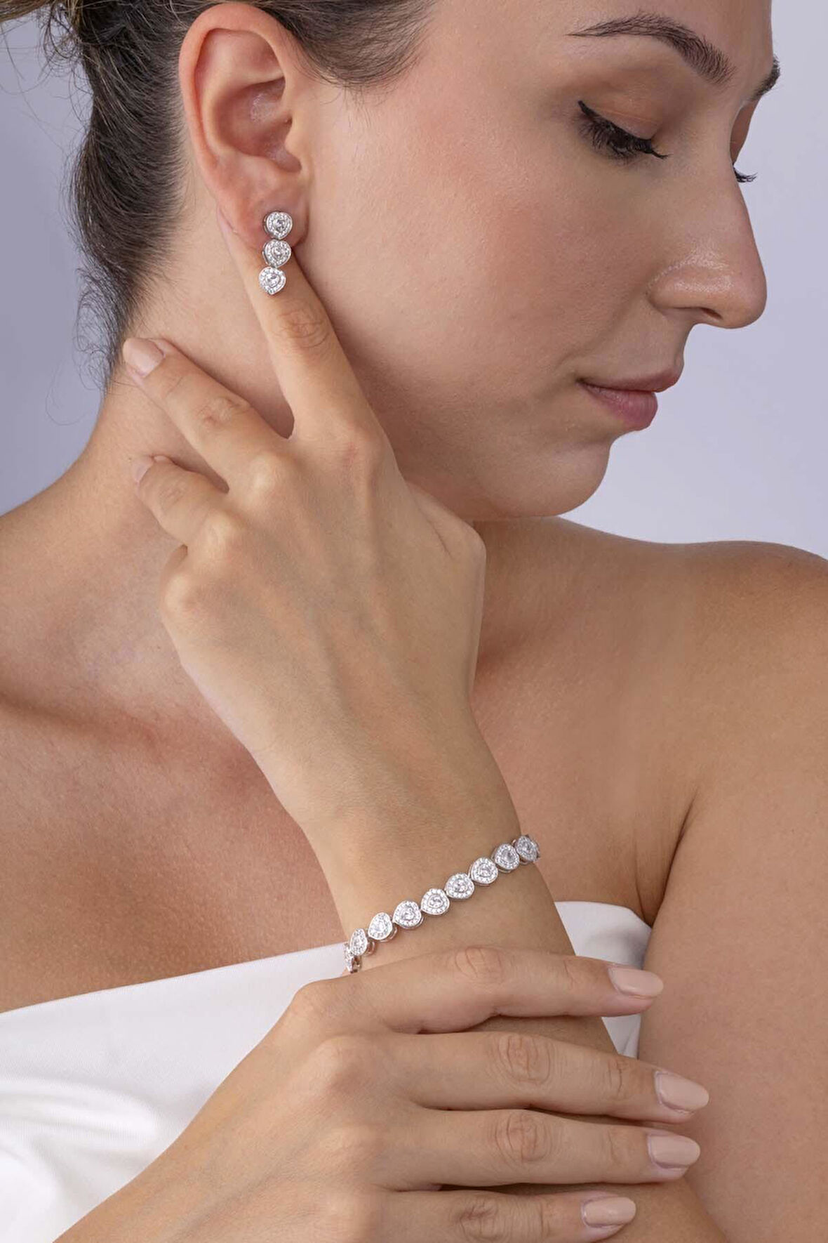 Gümüş Pazarım Özel Tasarım Kalp Su Yolu 925 Ayar Gümüş Bileklik Küpe Kombini