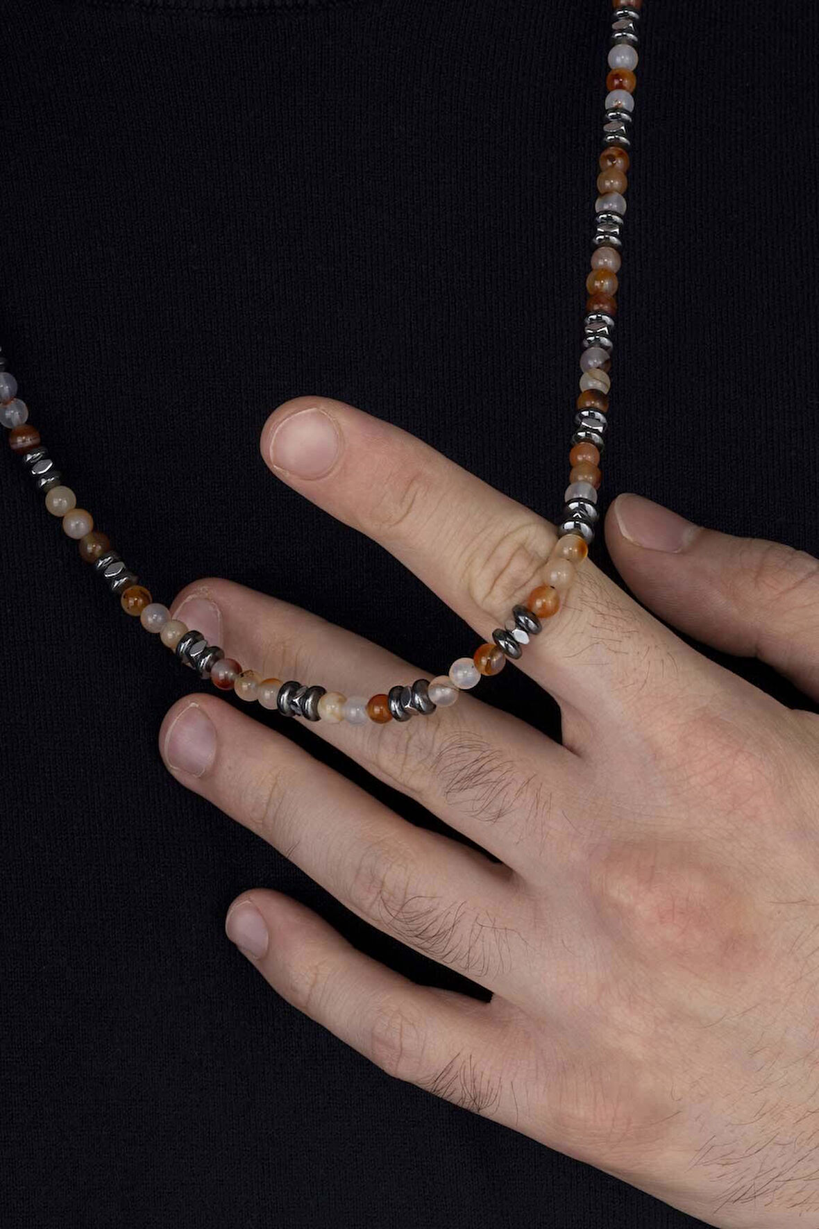 Gümüş Pazarım Hematit Taşı ve Akik Taşı Doğal Taş Erkek Kolye