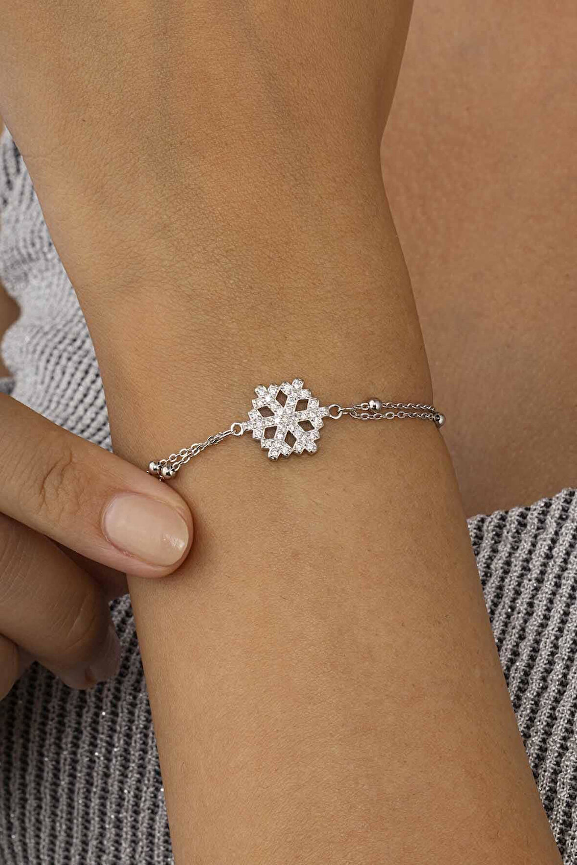 Gümüş Pazarım Top Zincirli Kar Tanesi 925 Ayar Gümüş Bileklik