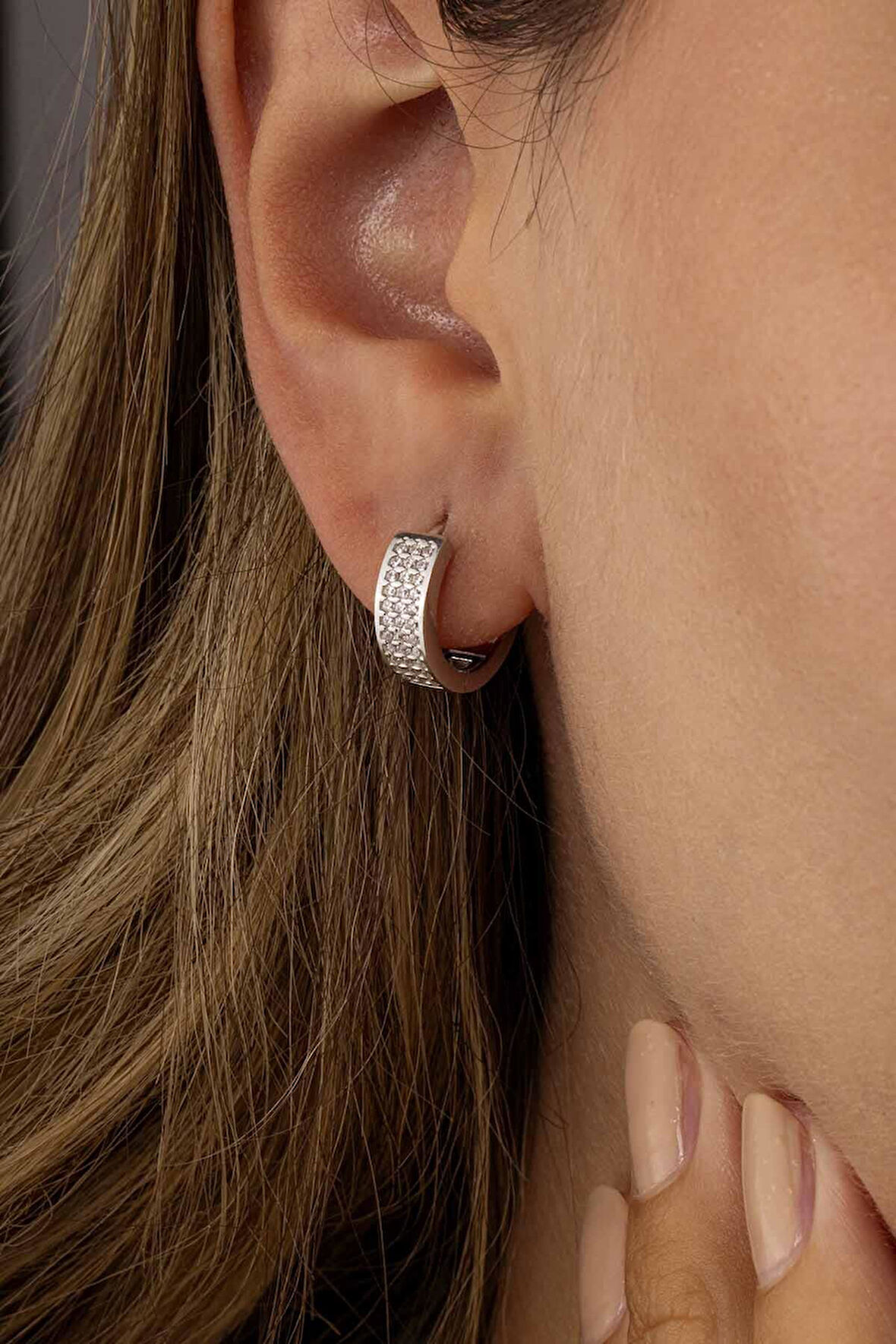 Gümüş Pazarım 3 Sıra Tamtur Beyaz Taşlı Kadın Gümüş Küpe