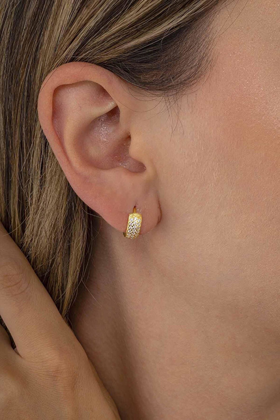 Gümüş Pazarım  3 Sıra Altın Kaplama İtalyan Model Tamtur Kadın Gümüş Küpe