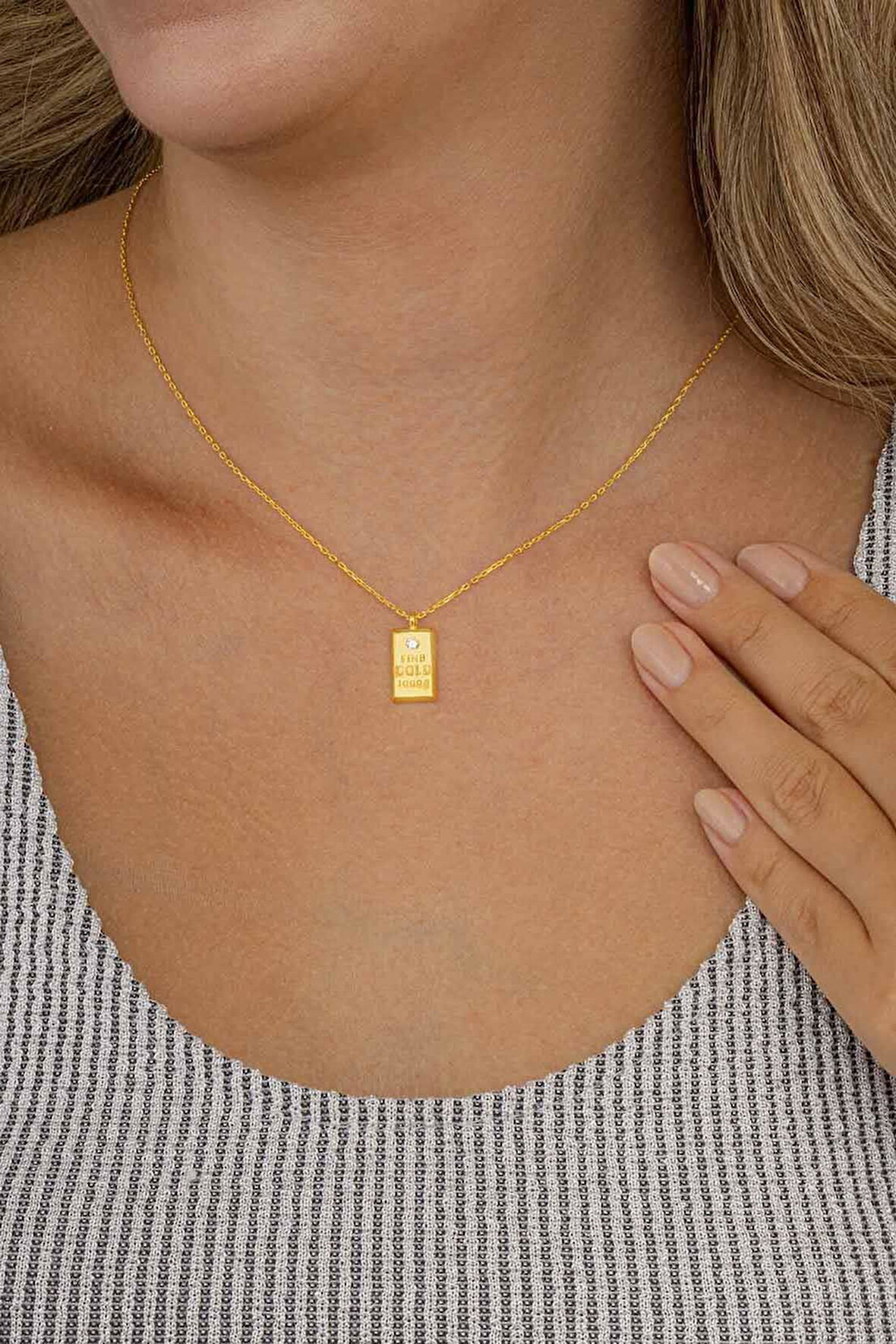 Gümüş Pazarım Altın Külçe Modeli Altın Kaplama Gümüş Kadın Kolye