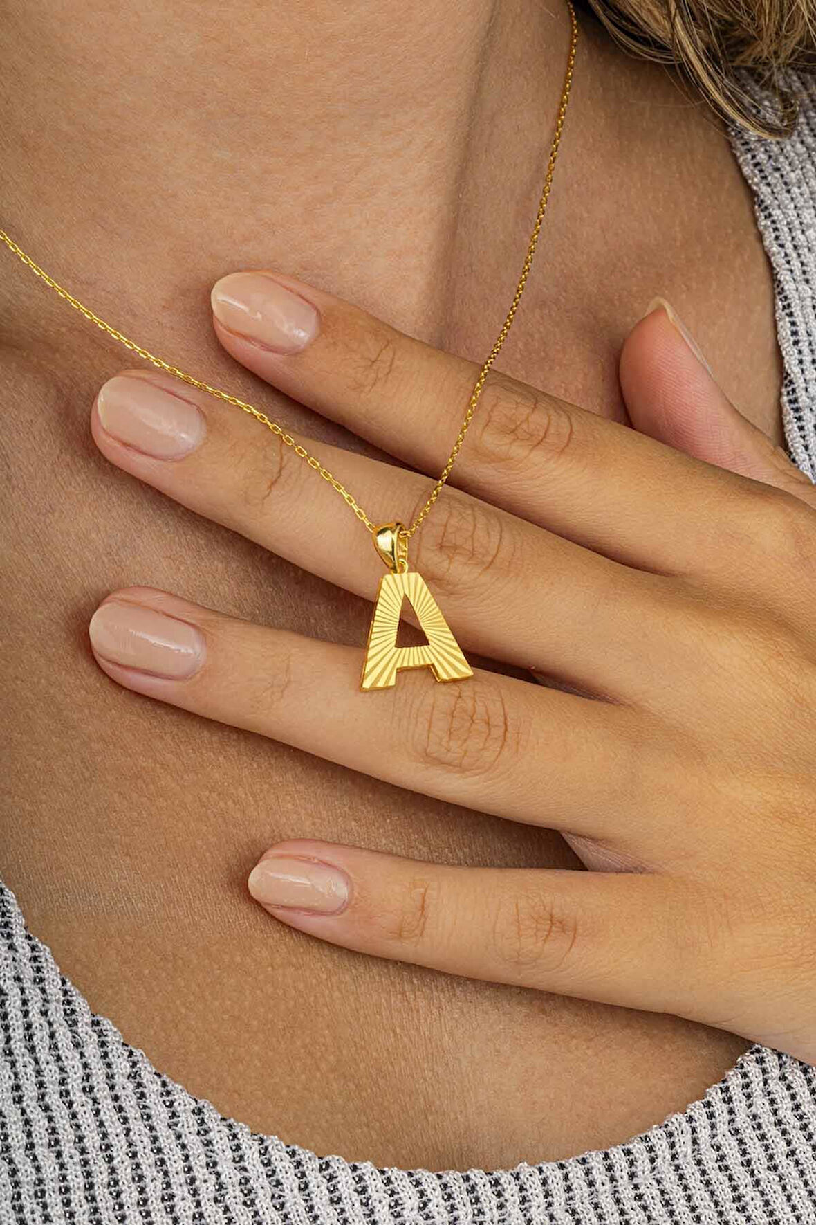 Gümüş Pazarım Altın Kaplama A Harfi Kadın 925 Ayar Gümüş Kolye