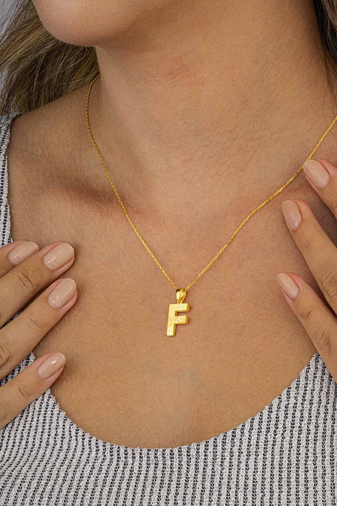 Gümüş Pazarım Altın Kaplama F Harfi Kadın 925 Ayar Gümüş Kolye