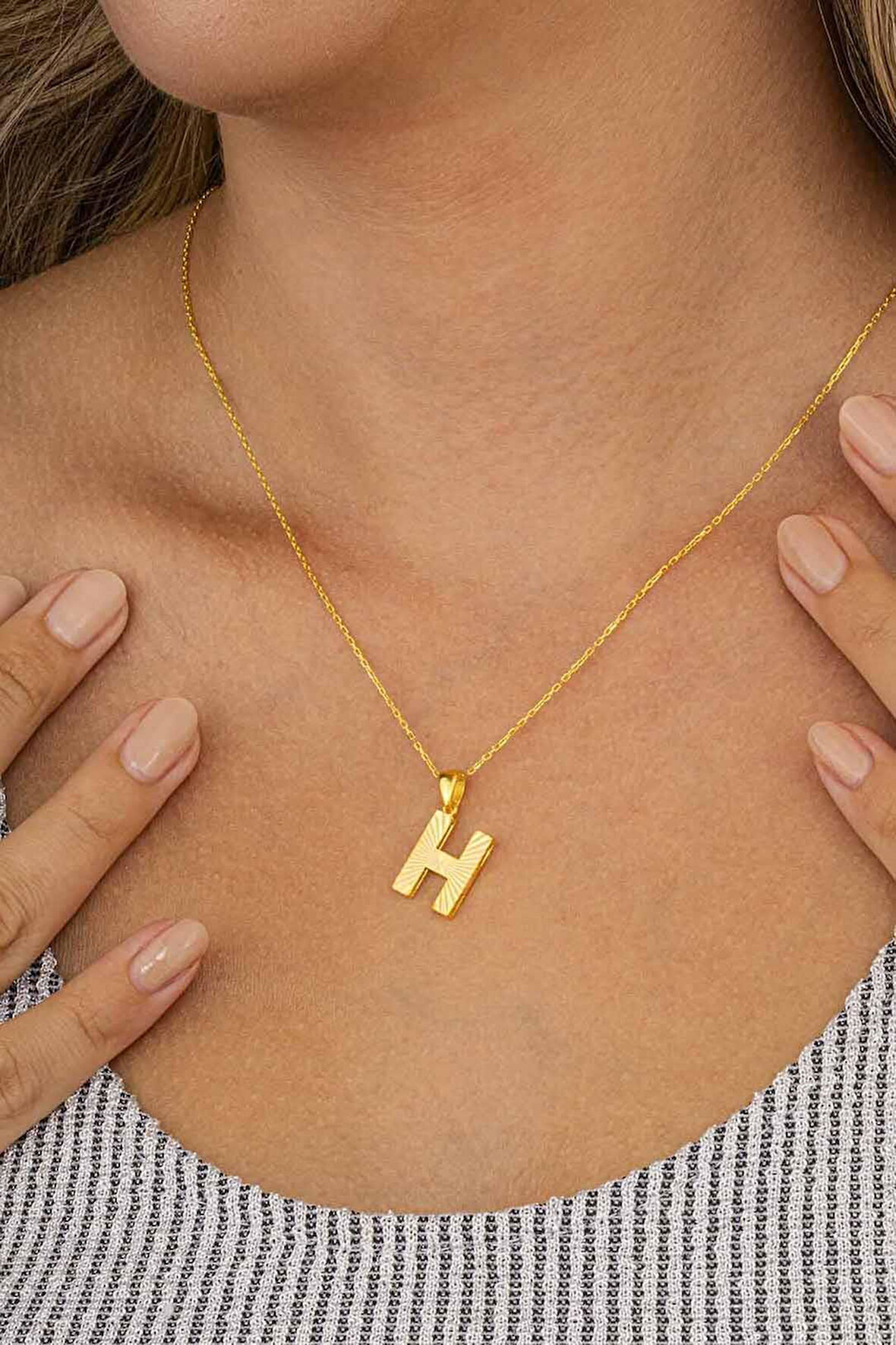 Gümüş Pazarım Altın Kaplama H Harfi Kadın 925 Ayar Gümüş Kolye