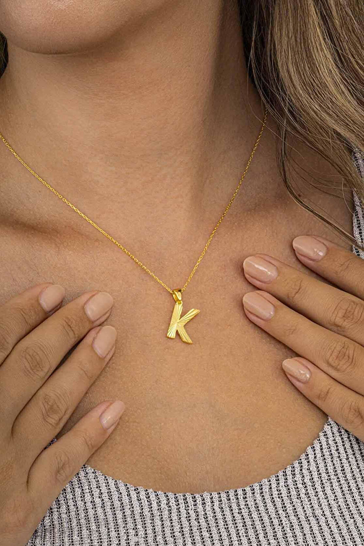 Gümüş Pazarım Altın Kaplama K Harfi Kadın 925 Ayar Gümüş Kolye