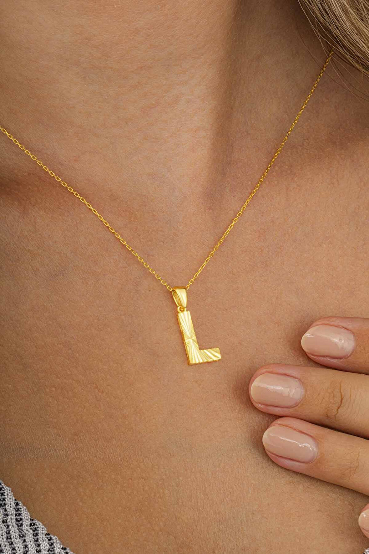 Gümüş Pazarım Altın Kaplama L Harfi Kadın 925 Ayar Gümüş Kolye