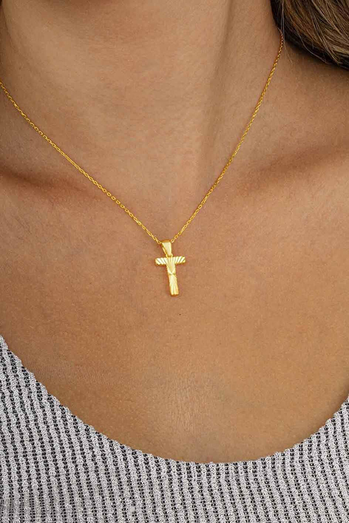 Gümüş Pazarım Altın Kaplama T Harfi Kadın 925 Ayar Gümüş Kolye