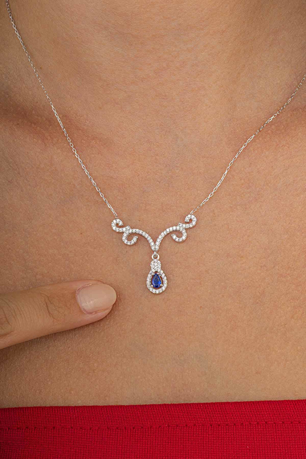 Gümüş Pazarım Pırlanta Model Damla Taşlı 925 Ayar Gümüş Kolye