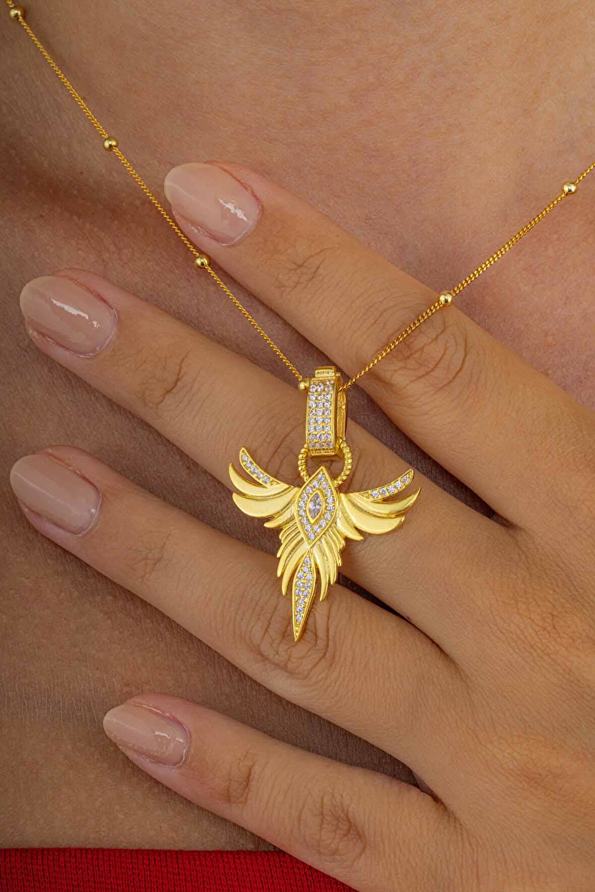 Gümüş PazarımAltın Kaplama Tek Taş Anka Gümüş Kolye