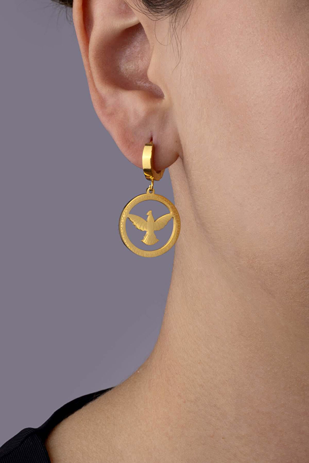 Gümüş Pazarım Anka Kuşu Altın Kaplama Çelik Küpe