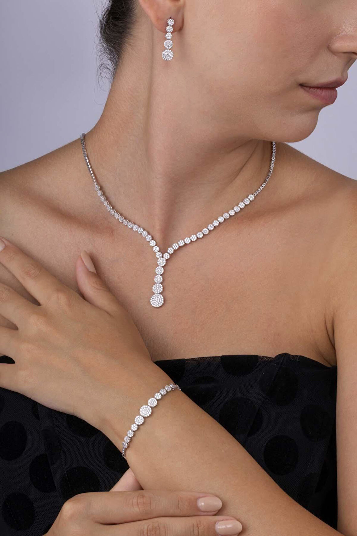 Gümüş Pazarım Süzme Su Yolu Rodyum Kaplama 925 Ayar Gümüş Düğün Seti