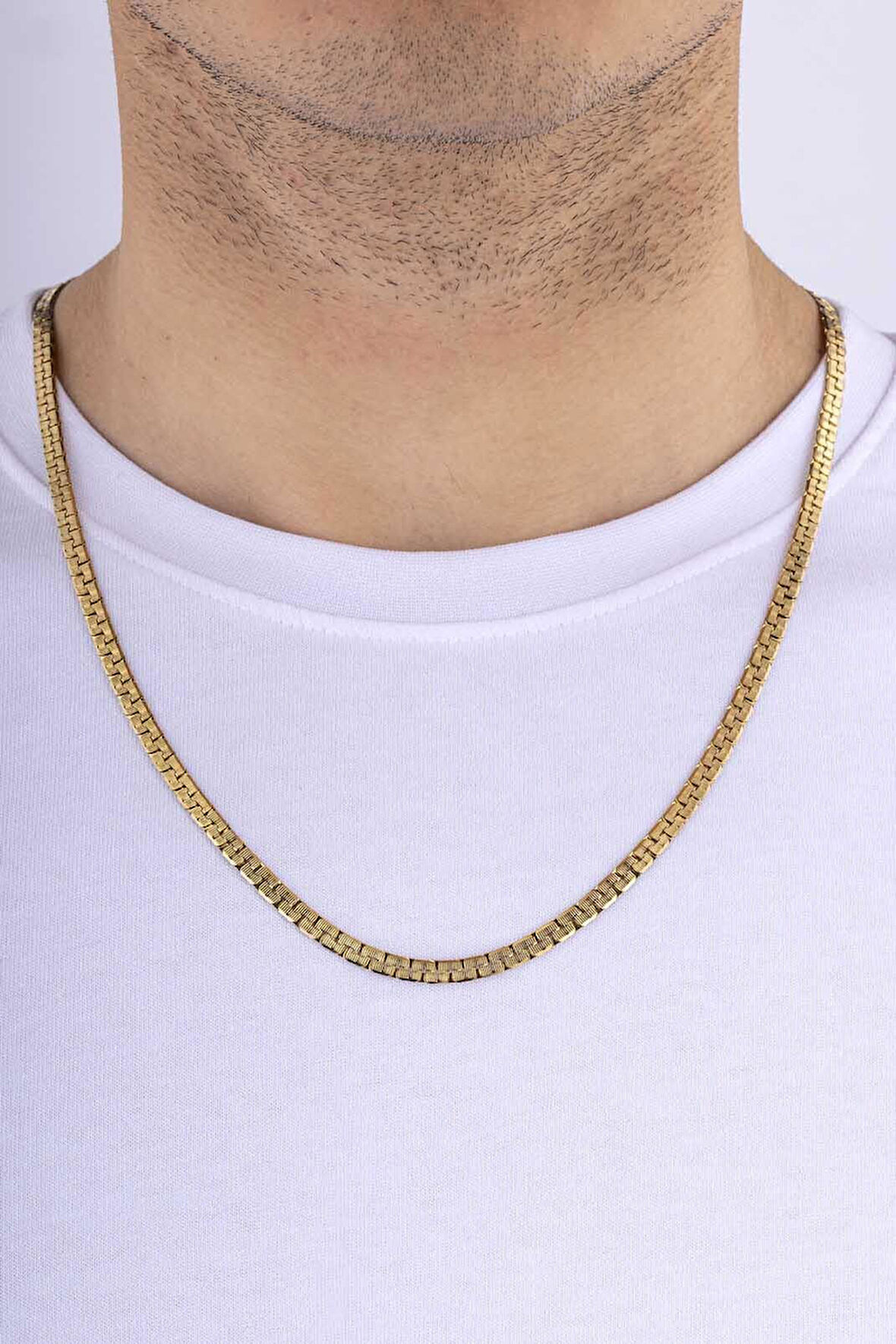 Gümüş Pazarım Altın Kaplama Çelik Kare Yassı Erkek Zincir