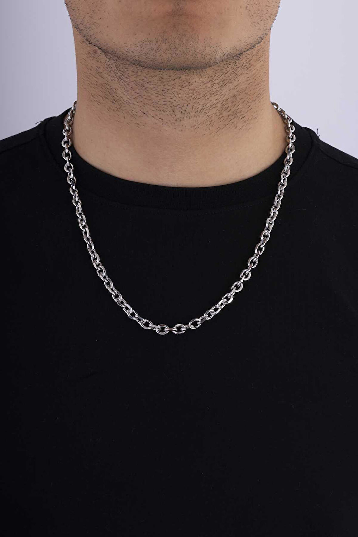 Gümüş Pazarım Geçmeli Halka Model Erkek Çelik Zincir