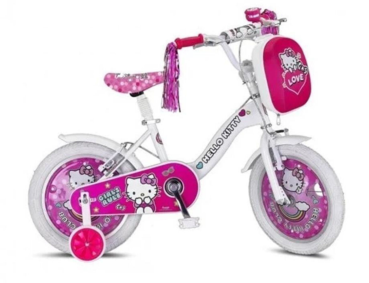 ÜMİT 1409 HT (HELLO KITTY)-BMX-CANTA-V-KIZ ÇOCUK BİSİKLETİ 14 JANT BEYAZ PEMBE