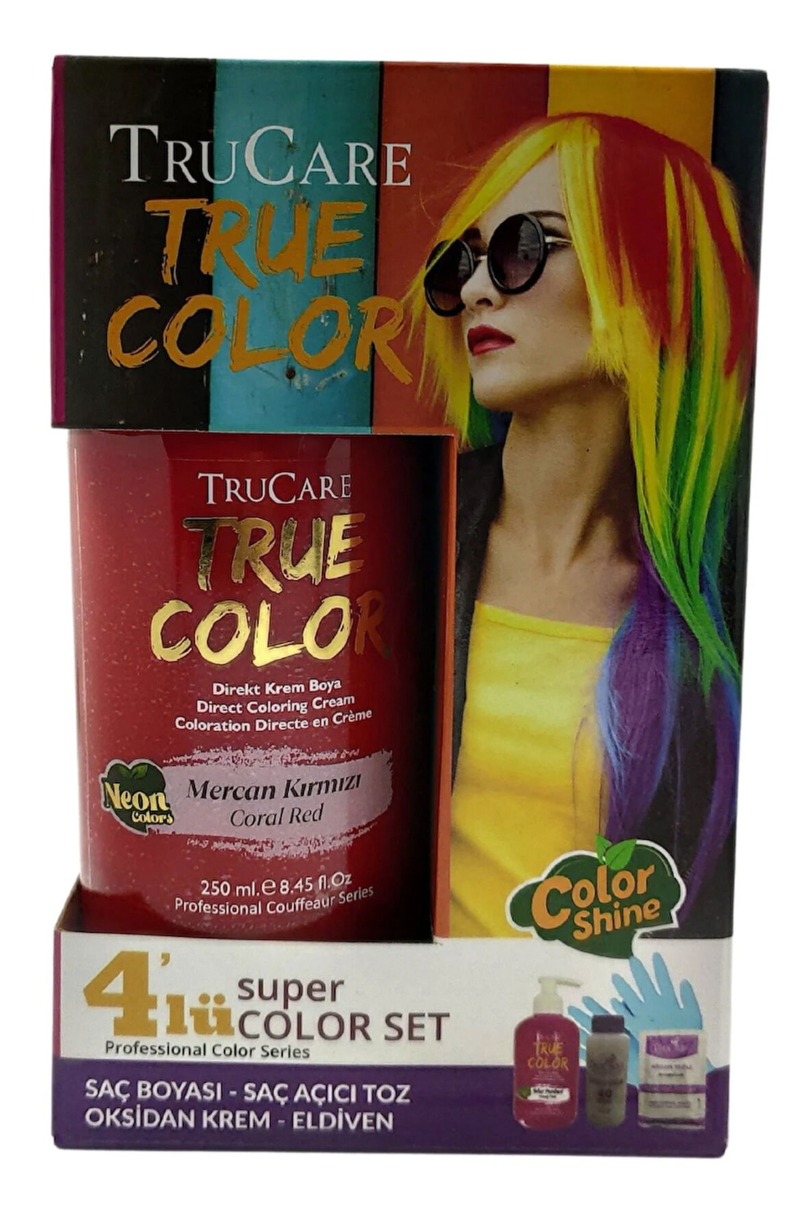 Truecolor Neon Mercan Kırmızı Saç Boyası Seti Saç Açıcı Ve Eldivenli