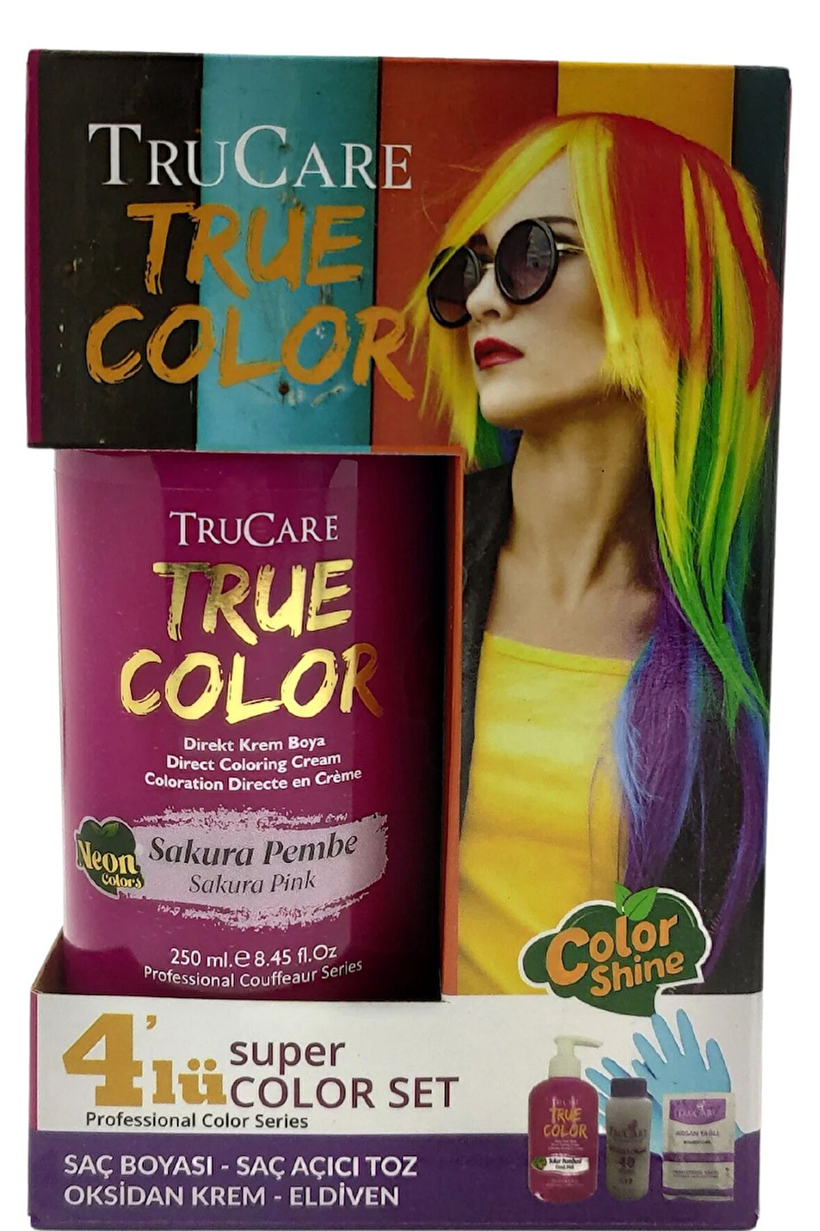 Truecolor Neon Sakura Pembe Saç Boyası Seti Saç Açıcı Ve Eldivenli