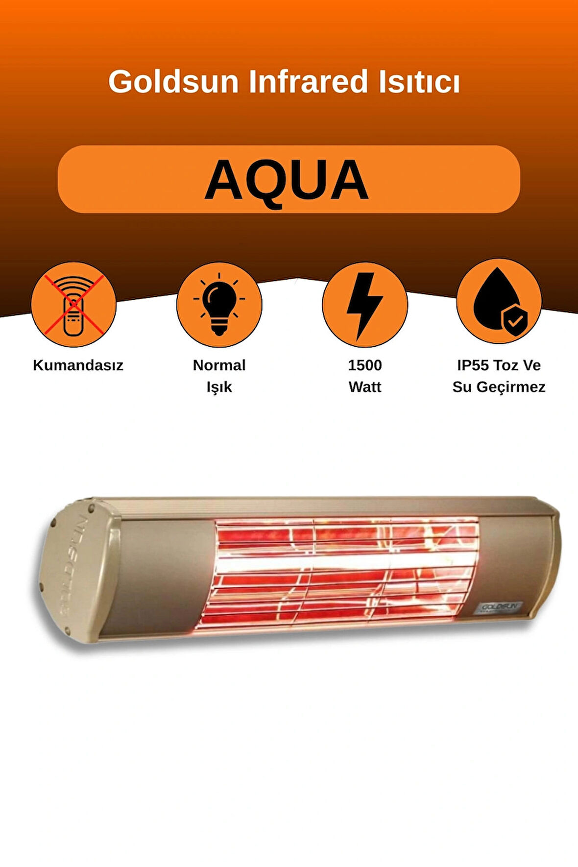 Goldsun Aqua 1500 Watt GSA15 Kumandasız Suya Dayanıklı Elektrikli İnfrared Isıtıcı-Bej