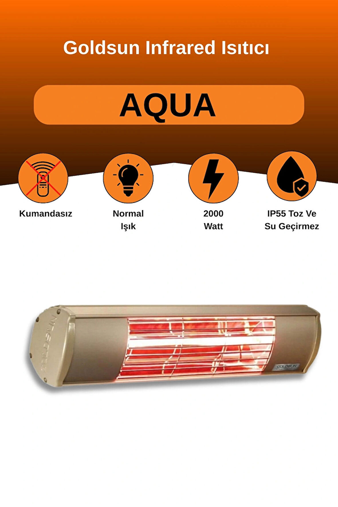 Goldsun Aqua 2000 Watt GSA20 Kumandasız Suya Dayanıklı Elektrikli İnfrared Isıtıcı-Bej