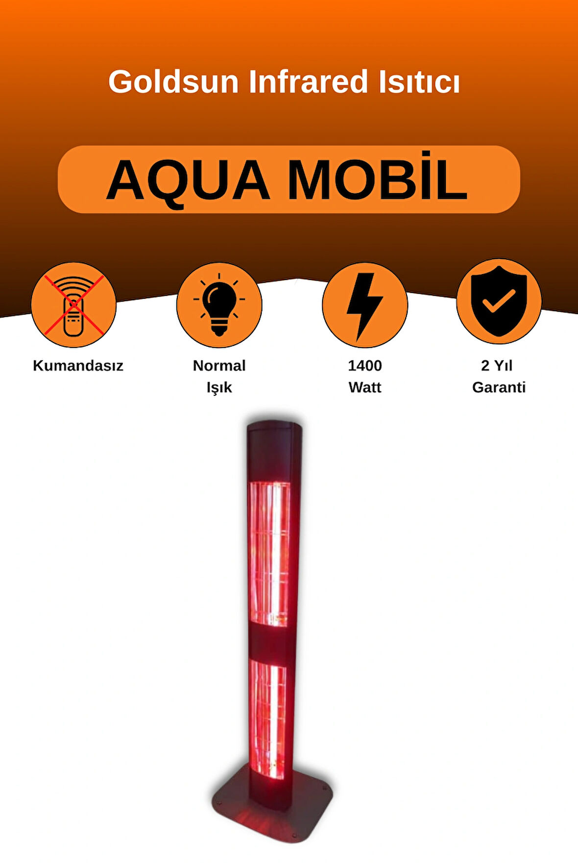 Goldsun Aqua Mobil 1400 Watt GSA14VP Isısı Ayarlanabilir Elektrikli İnfrared Isıtıcı-Siyah