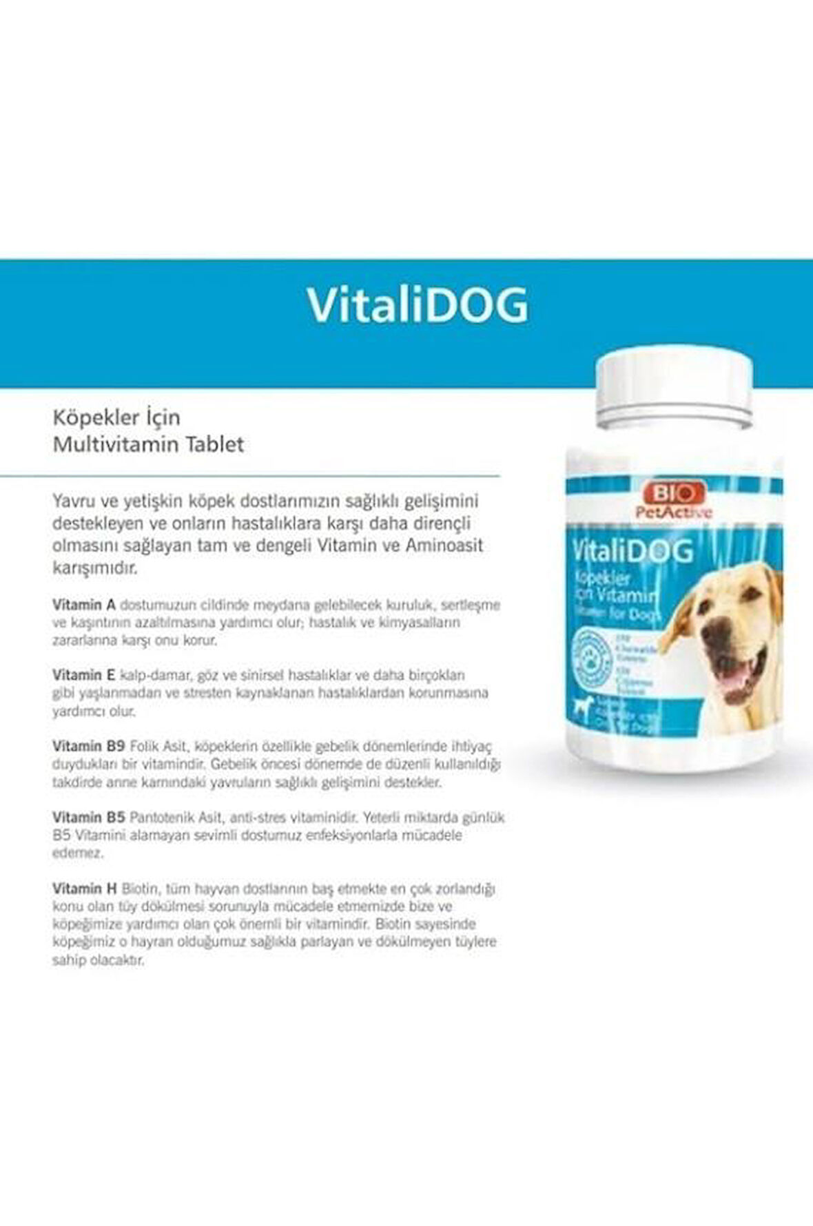 Bio PetActive Vitalidog Küçük Irk Köpekler Için Multivitamin Tableti 60 adet