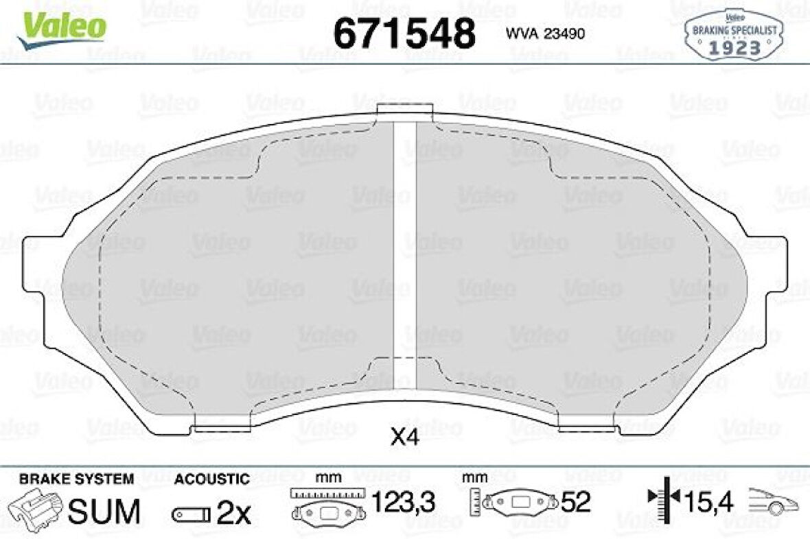 Mazda Disk Fren Balatası (ön) Mazda 323 1.3/1.5 09/98-10/03 Mazda 323f 1.3/1.5 09/98-05/04 - Valeo 671548