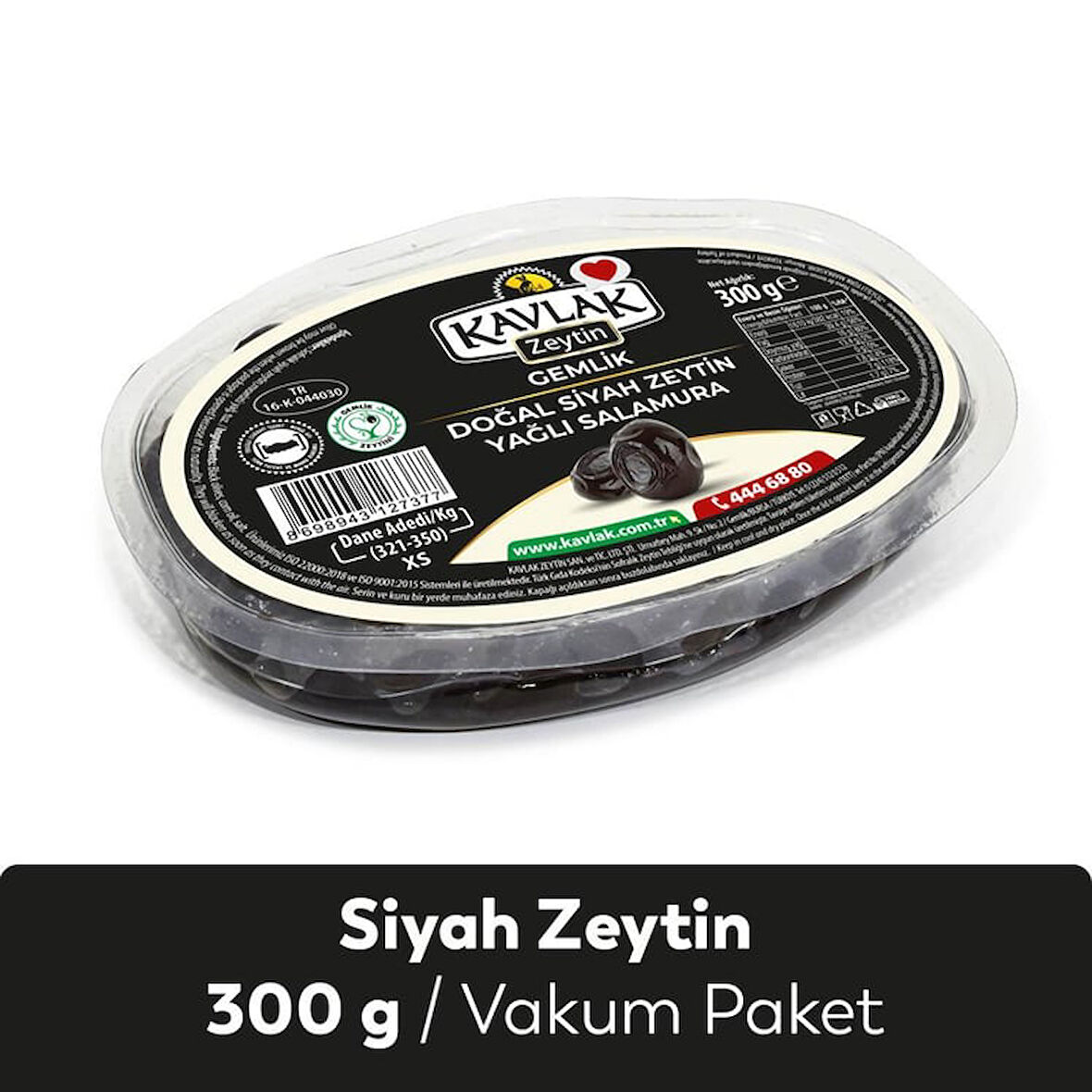 Kavlak Zeytin Gemlik Yağlı Salamura Siyah Zeytin Vakum Paket 300 Gr
