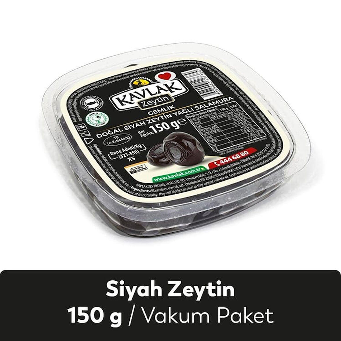 Kavlak Zeytin Gemlik Yağlı Salamura Siyah Zeytin Vakum Paket 150 Gr