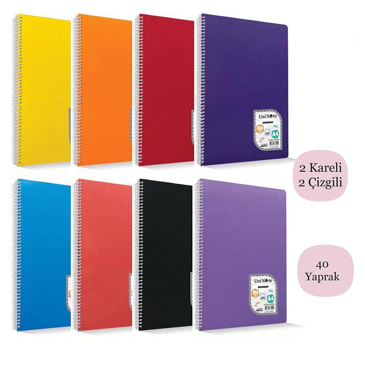 Çınar Colormaxi A4 40 Yaprak Plastik Kapak Spiralli Defter 2 Çizgili +2 Kareli