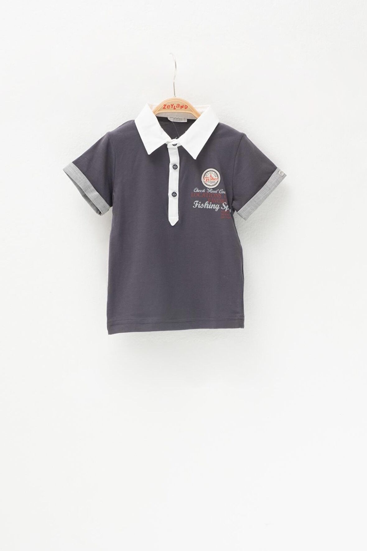 Erkek Bebek Füme Duble Kol Patlı Polo Yaka T-Shirt (6ay-4yaş)