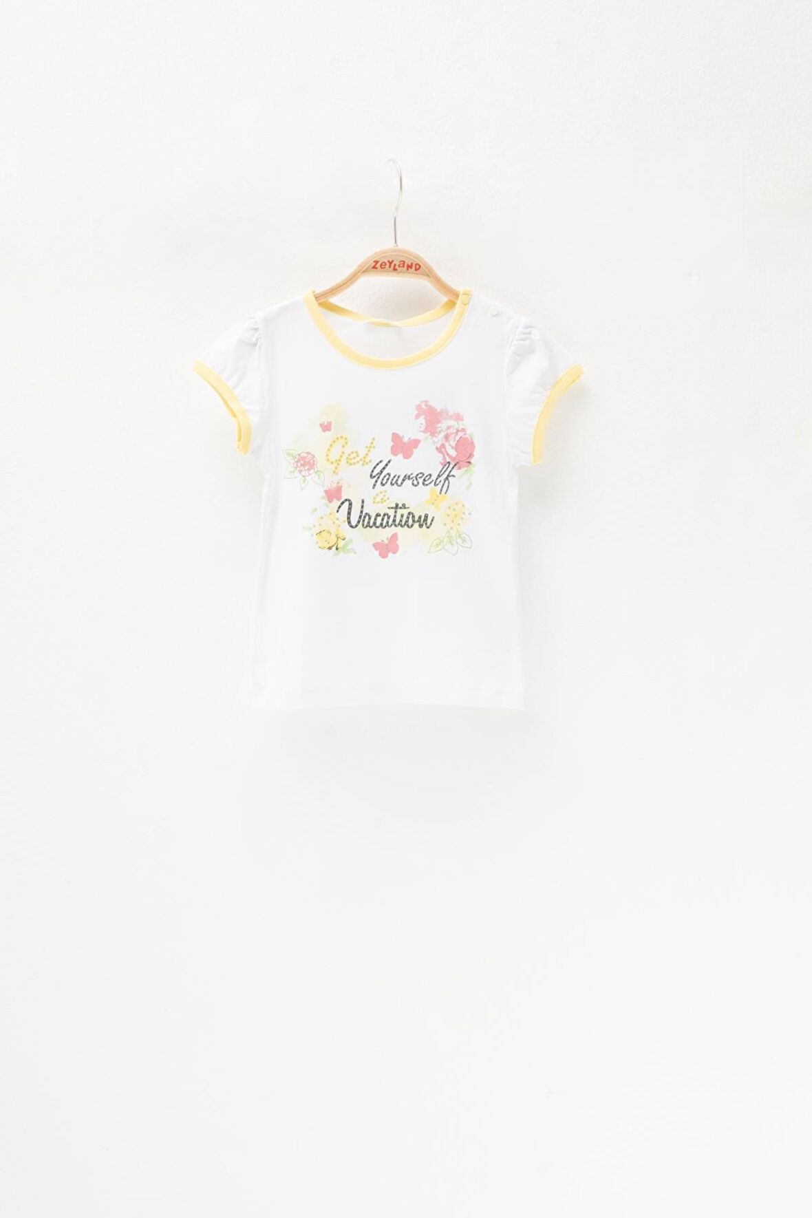 Kız Bebek Beyaz Vacation Taşlı T-Shirt (6ay-4yaş)