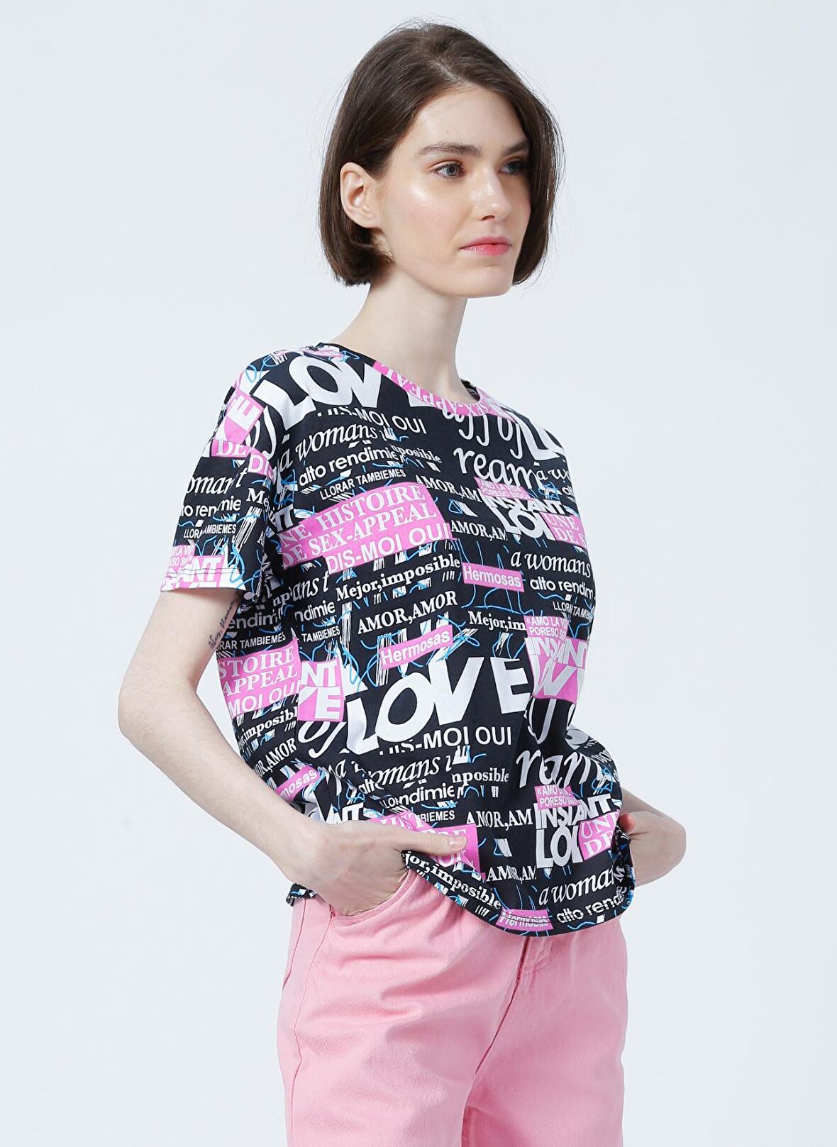 Fashion Friends 22Y0024K1 Bisiklet Yaka Normal Kalıp Baskılı Beyaz Kadın T-Shirt