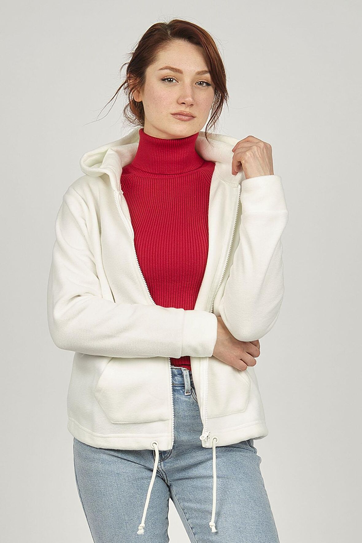 Fashion Friends Kapüşon Yaka Düz Ekru Kadın Sweatshırt 22K0373K1