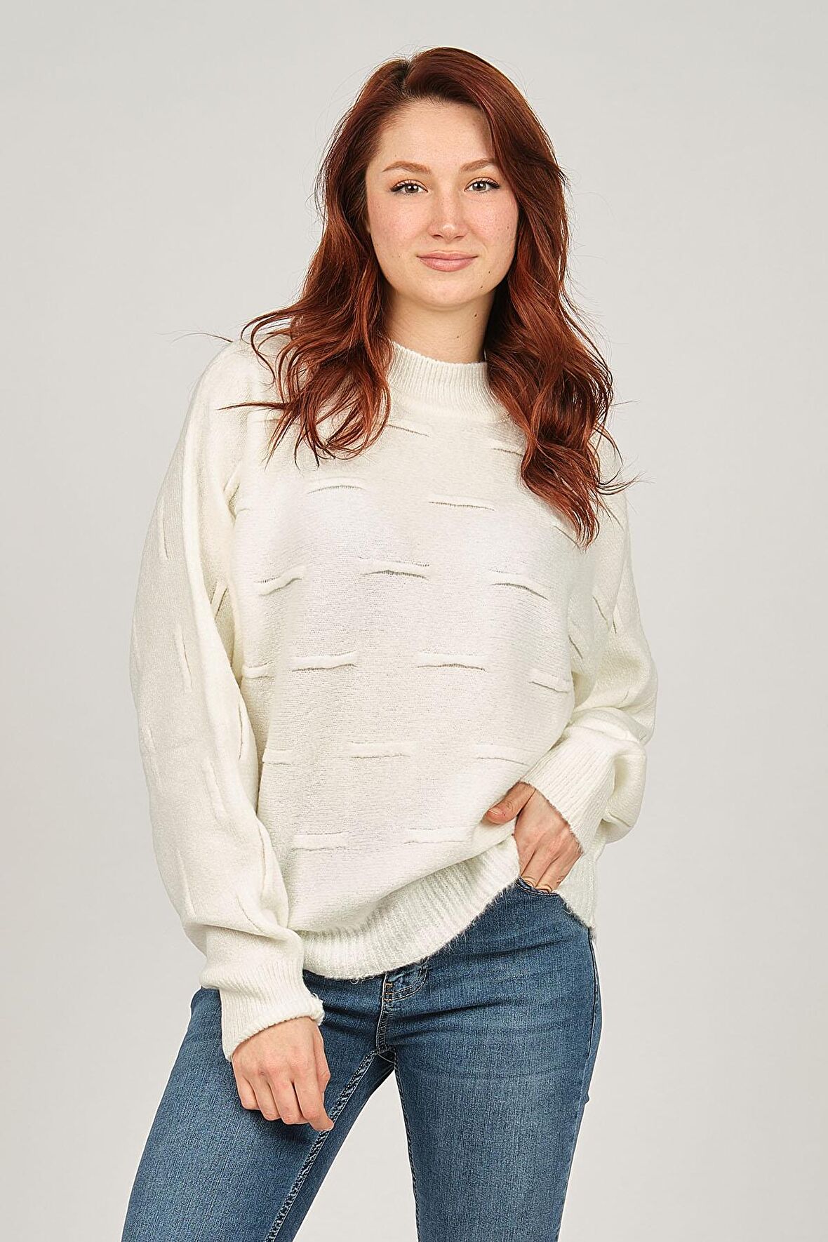 Fashion Friends Kadın Balıkçı Yaka Yarasa Kol Kazak 5373505 Ekru