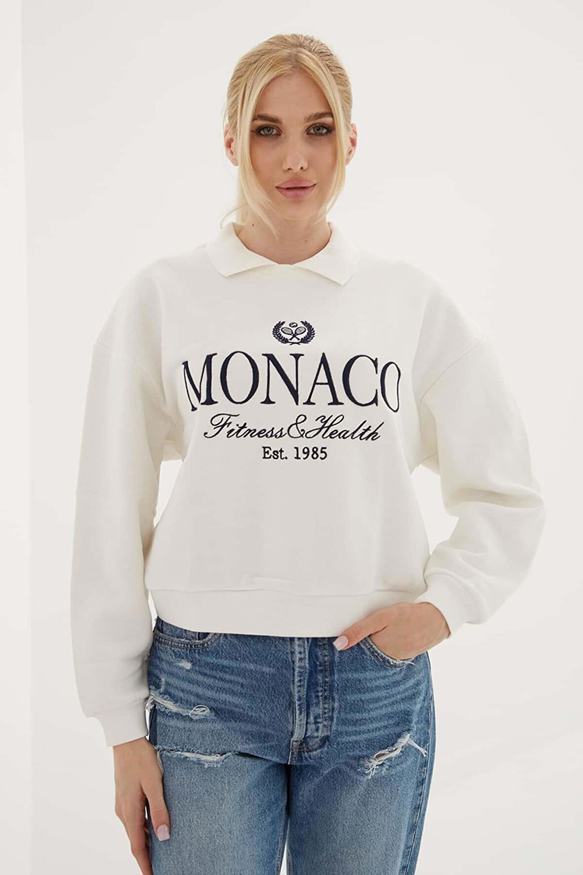 Fashıon Frıends Polo Yaka Nakışlı Kadın Sweat 23K0155K1