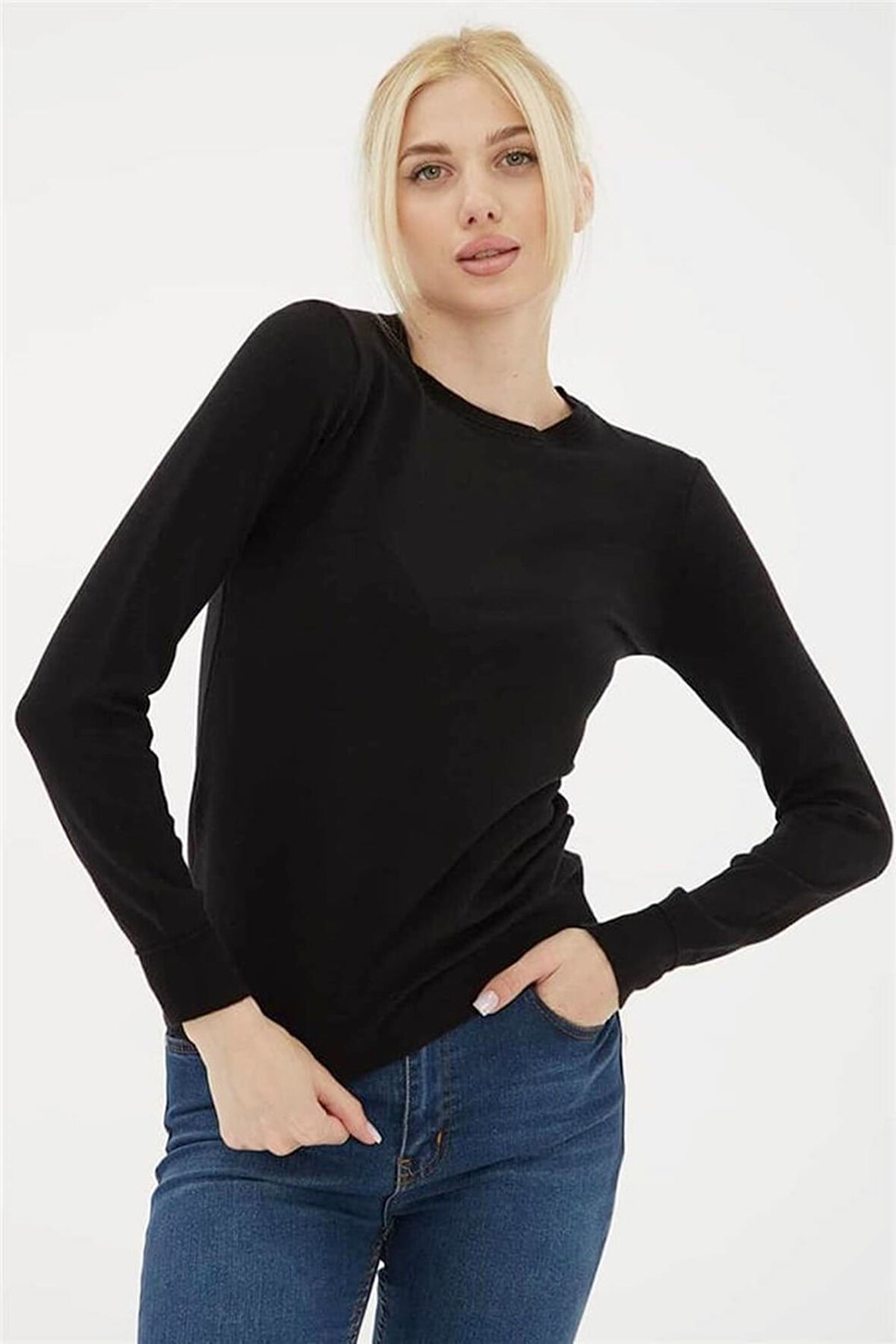 Bisiklet Yaka Kazak Siyah