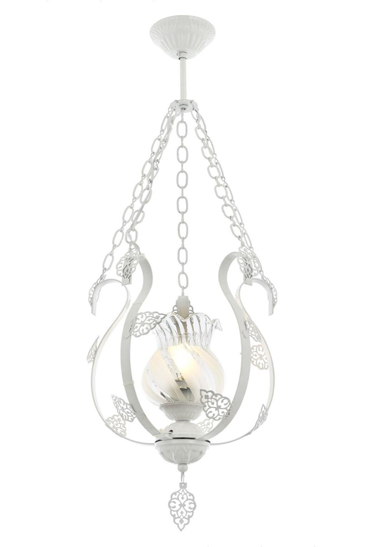 AVONNI AV-65119-T Beyaz Boyalı Klasik Avize E27 Metal Cam 30cm