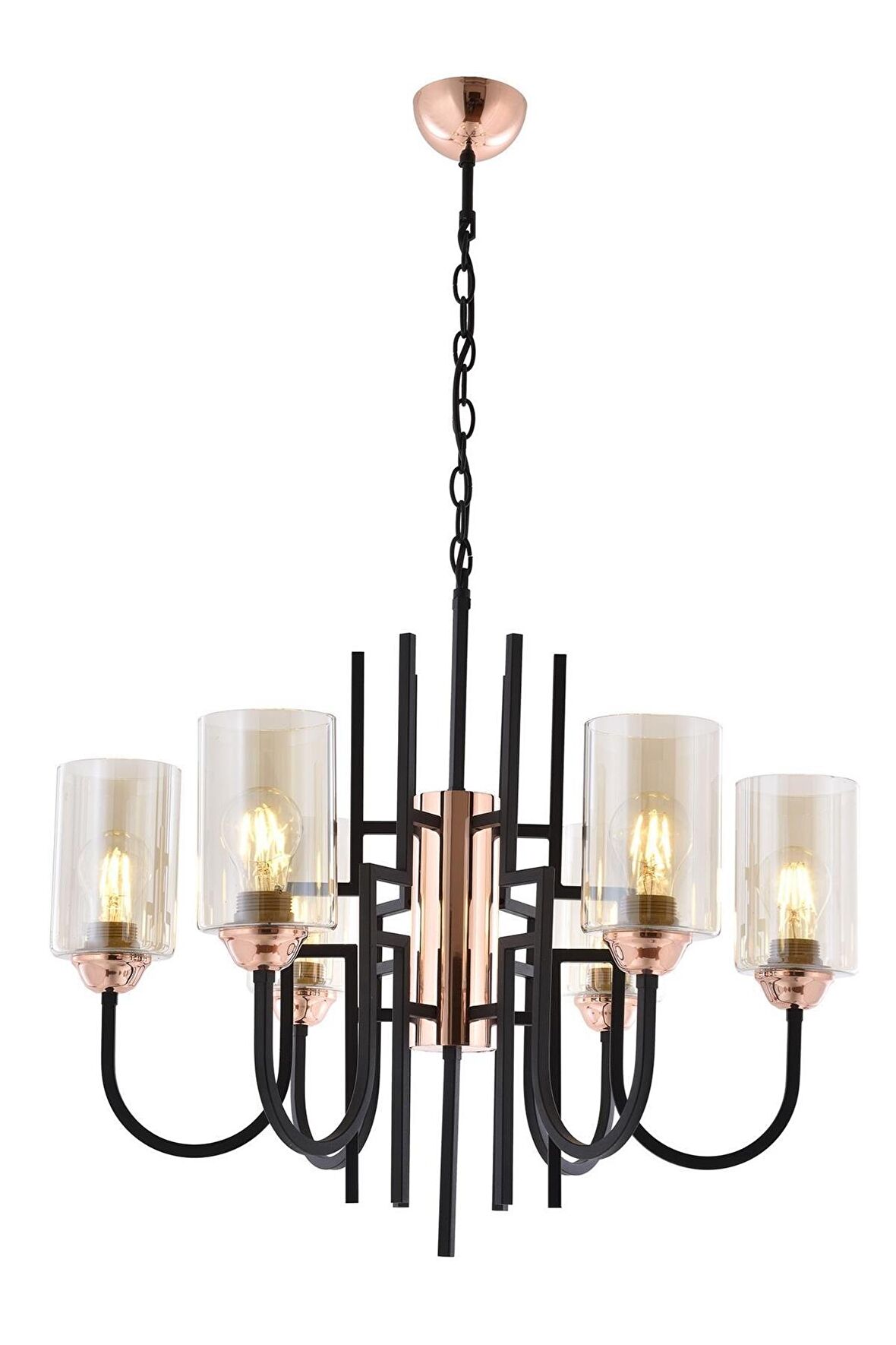 AVONNI AV-4163-6BSY Siyah Boyalı Modern Avize E27 Metal Cam 62cm