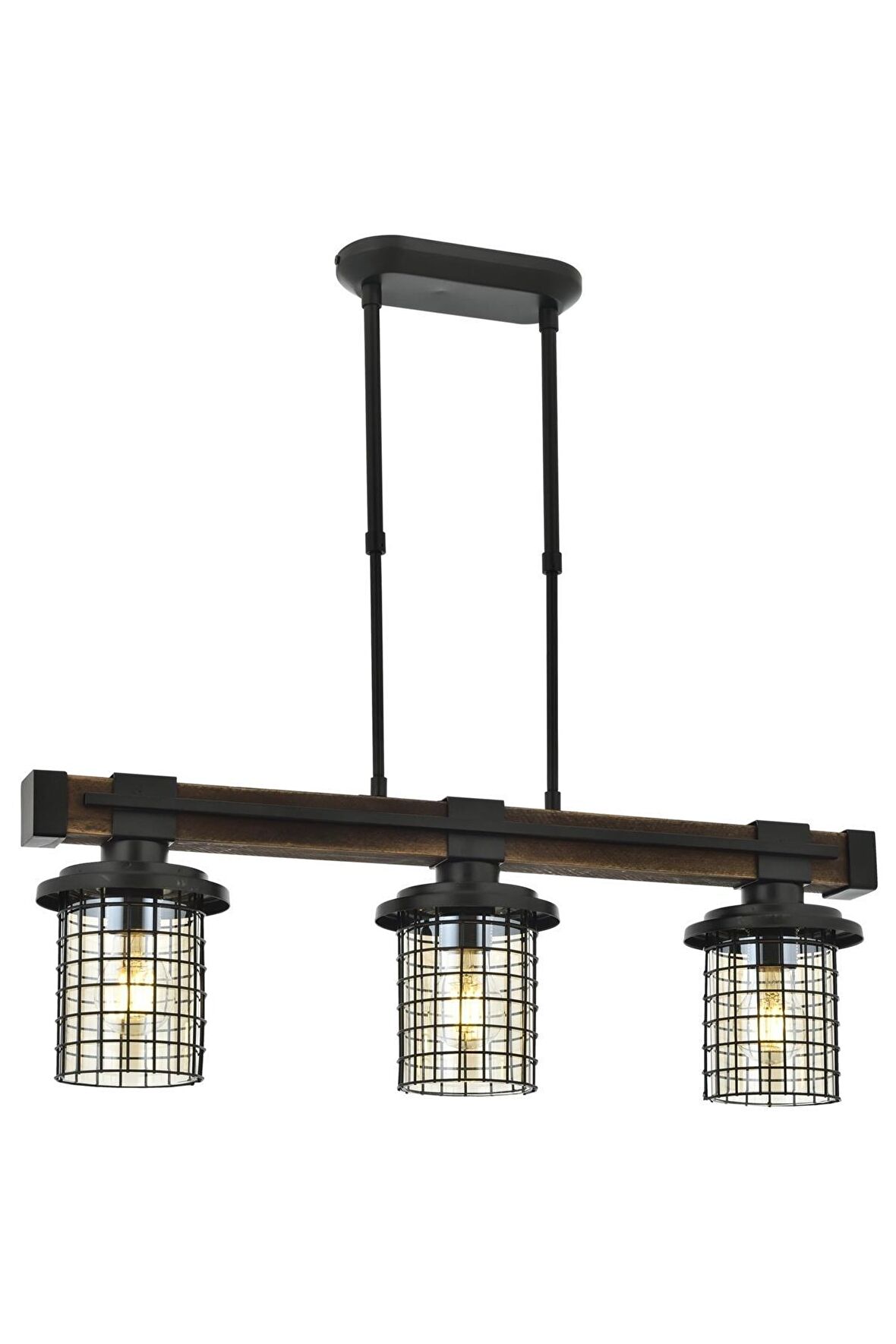 AVONNI AV-60002-3EY Eskitme Kaplama Modern Avize E27 Metal Ahşap Cam 75x15cm