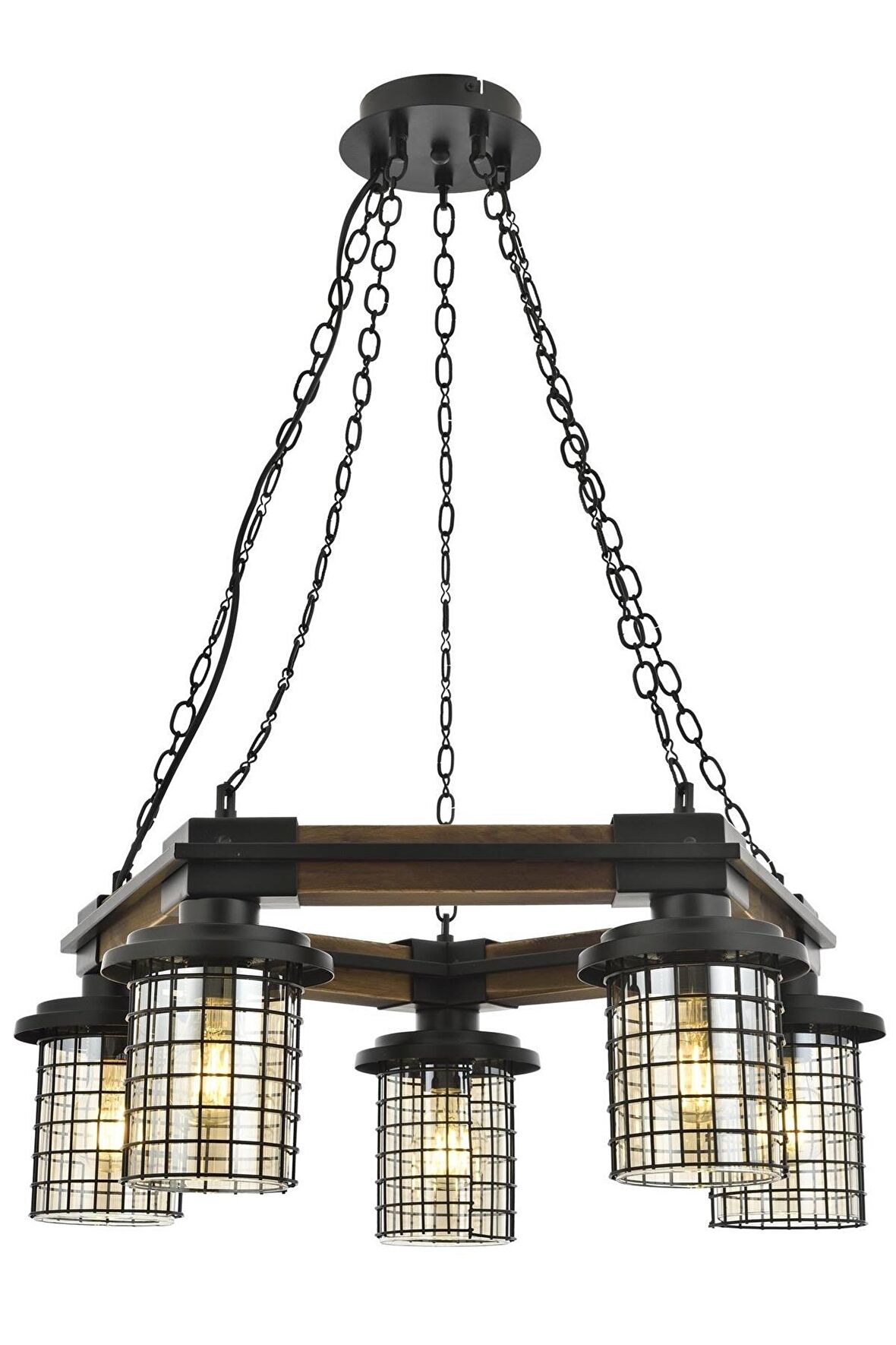 AVONNI AV-60002-5ET Eskitme Kaplama Modern Avize E27 Metal Ahşap Cam 50cm