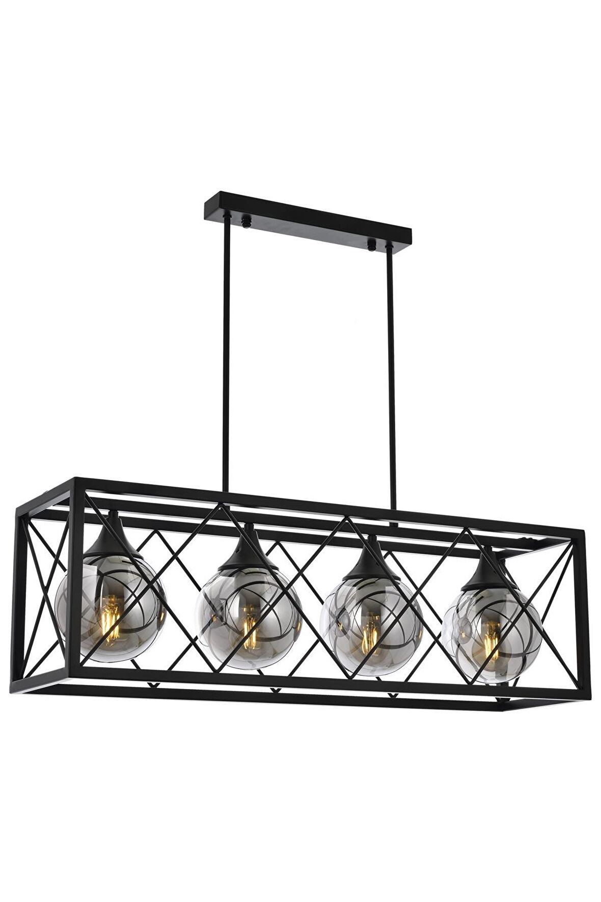 AVONNI AV-60127-4Y-BSY Siyah Boyalı Modern Avize E27 Metal Cam 80x25cm