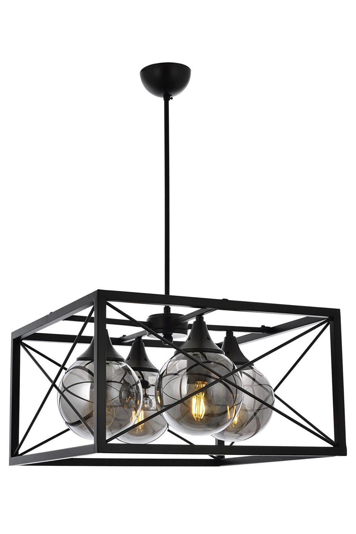 AVONNI AV-60127-4BSY Siyah Boyalı Modern Avize E27 Metal Cam 45cm